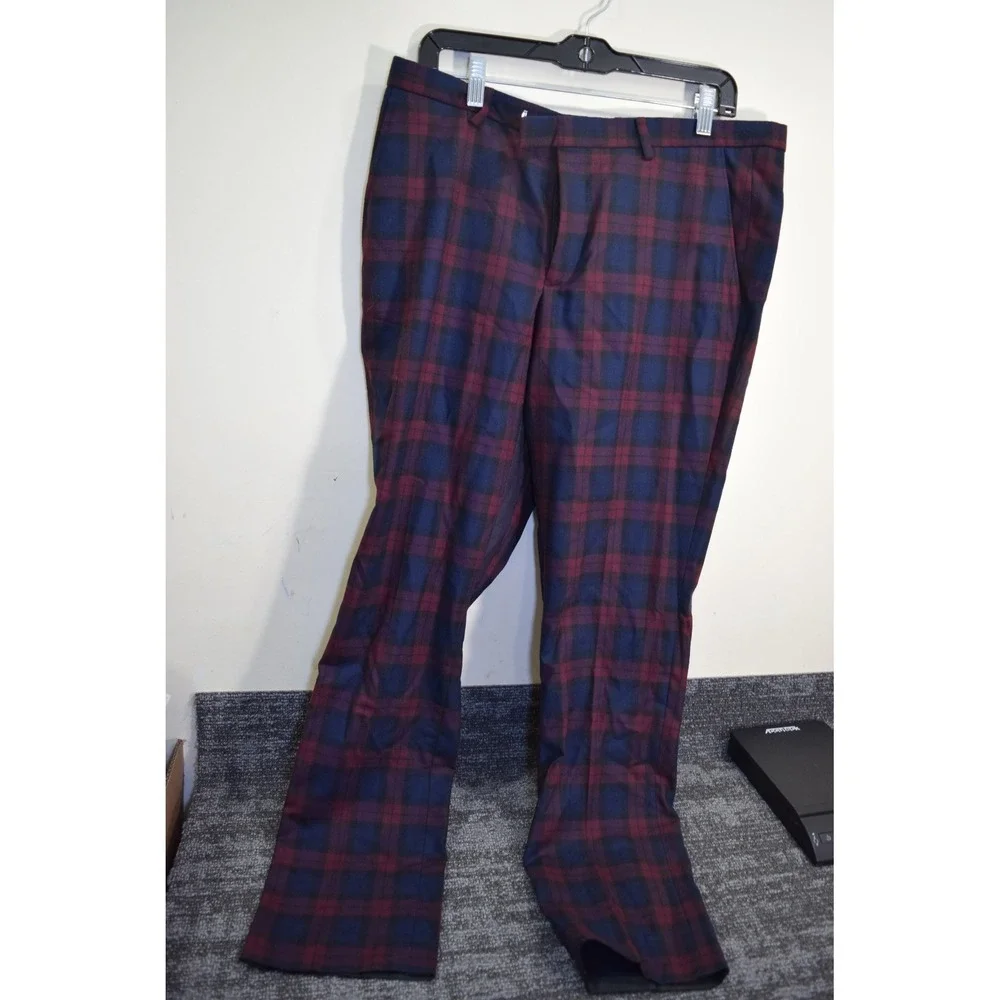 Noose & Monkey Plaid 3 Piece Suit Blazer Vest Pants MENS 44 Reg 36x32 Christmas